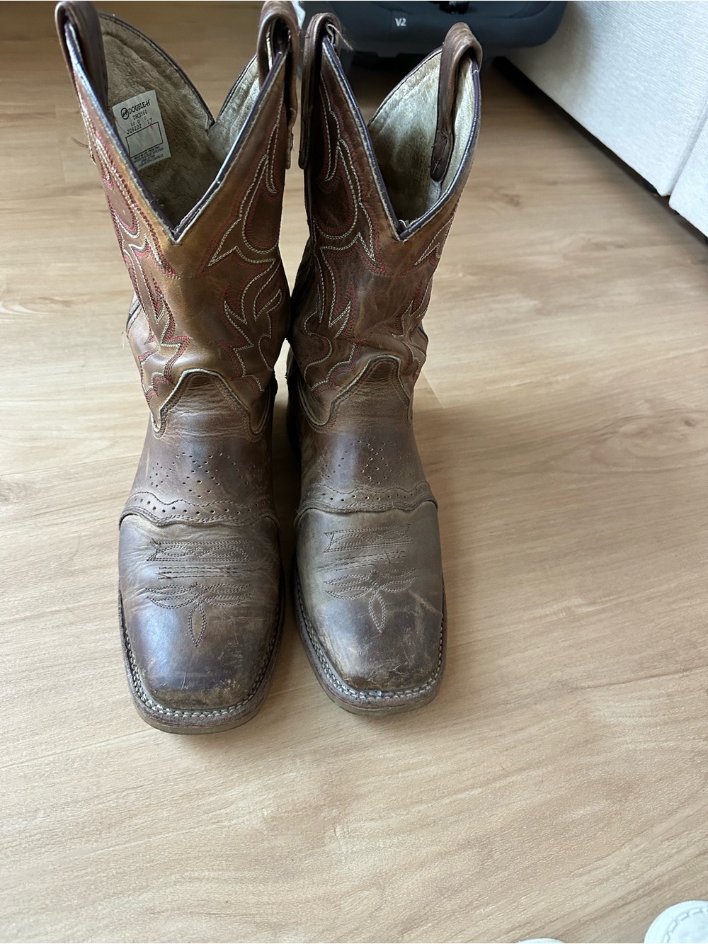 Double H Brown Leather Western Embroidered Cowboy Boots - Picture 7 of 8